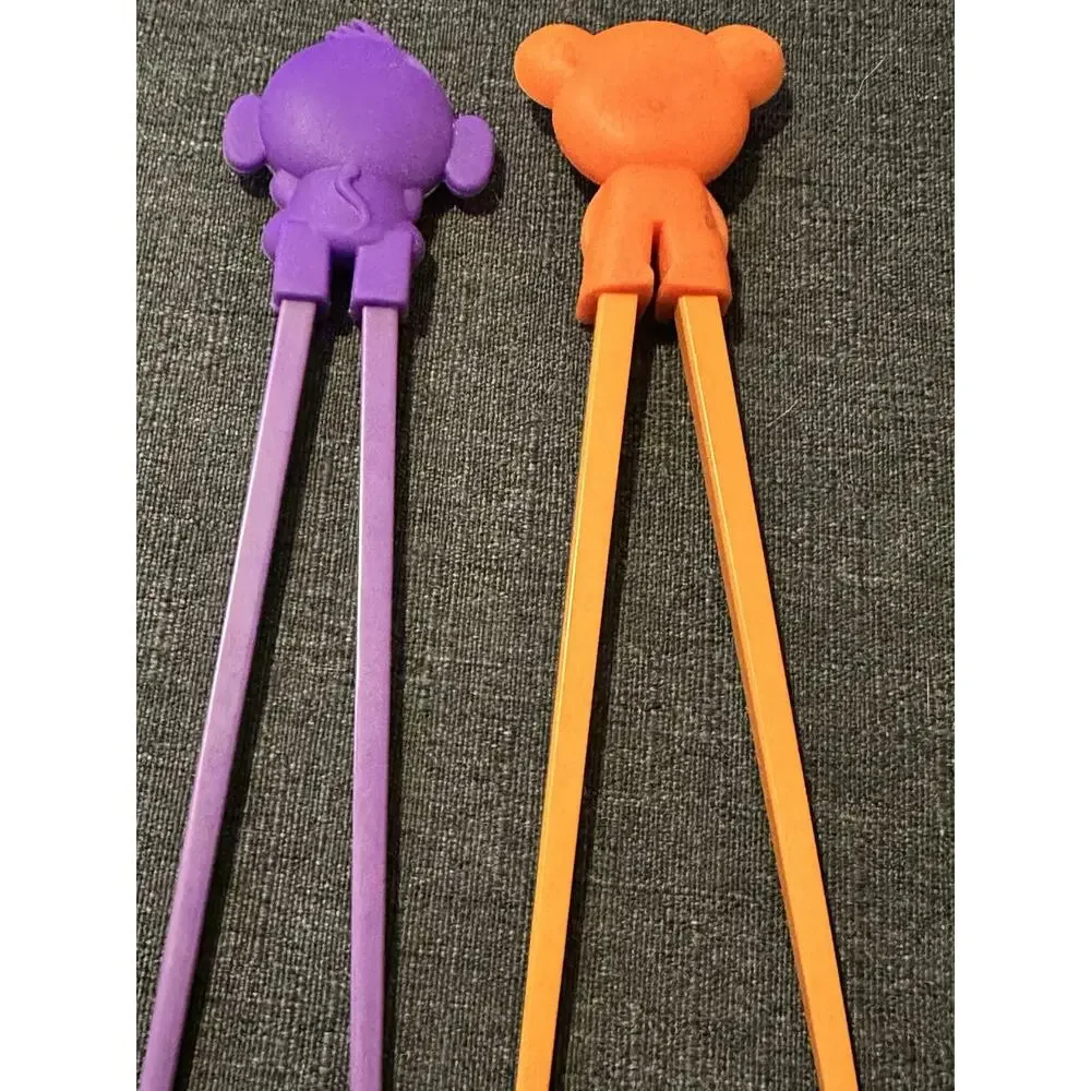 Kids Animal Training Chopsticks Set of 2 Purple Monkey Orange Tiger Beginner
